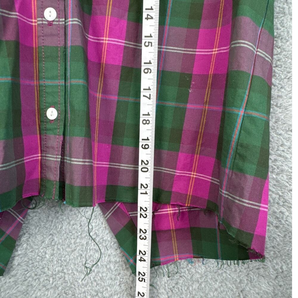 Current/Elliot Women’s Plaid Button Up Shirt Pink Green Fray Hem S Quiet Luxury - Picture 6 of 10